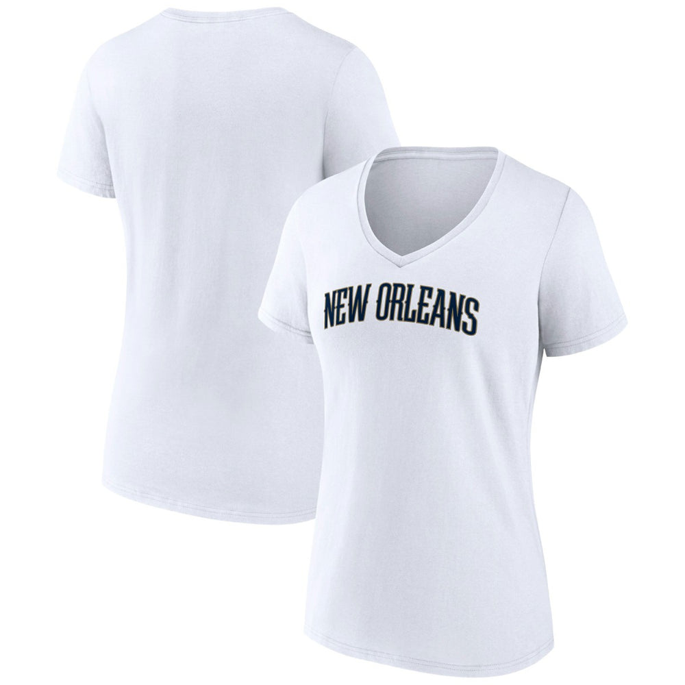 White New Orleans Pelicans Women's Wordmark V-Neck T-Shirt | NBA