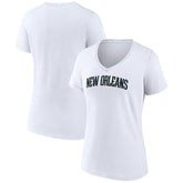 White New Orleans Pelicans Women's Wordmark V-Neck T-Shirt | NBA