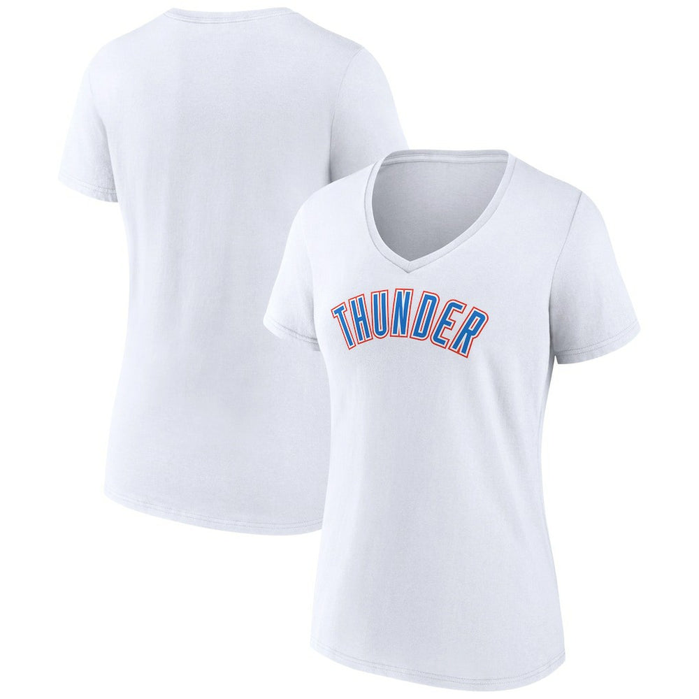 White Oklahoma City Thunder Women's Wordmark V-Neck T-Shirt | NBA