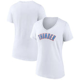 White Oklahoma City Thunder Women's Wordmark V-Neck T-Shirt | NBA
