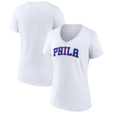 White Philadelphia 76ers Women's Wordmark V-Neck T-Shirt | NBA