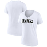 White Portland Trail Blazers Women's Wordmark V-Neck T-Shirt | NBA