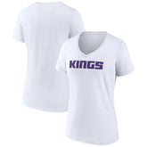 White Sacramento Kings Women's Wordmark V-Neck T-Shirt | NBA