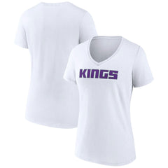 White Sacramento Kings Women's Wordmark V-Neck T-Shirt | NBA