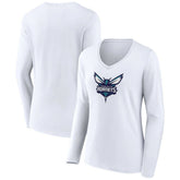 White Charlotte Hornets Women's Logo Long Sleeve V-Neck T-Shirt | NBA