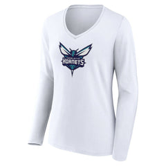 White Charlotte Hornets Women's Logo Long Sleeve V-Neck T-Shirt | NBA