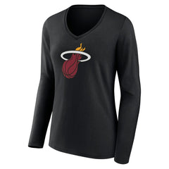 Black Miami Heat Women's Logo Long Sleeve V-Neck T-Shirt | NBA