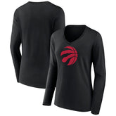 Black Toronto Raptors Women's Logo Long Sleeve V-Neck T-Shirt | NBA