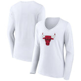 White Chicago Bulls Women's Logo Long Sleeve V-Neck T-Shirt sale | NBA
