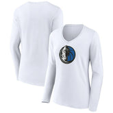 White Dallas Mavericks Women's Logo Long Sleeve V-Neck T-Shirt sale | NBA