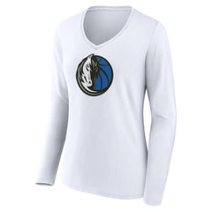 White Dallas Mavericks Women's Logo Long Sleeve V-Neck T-Shirt sale | NBA