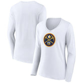 White Denver Nuggets Women's Logo Long Sleeve V-Neck T-Shirt sale | NBA