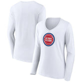 White Detroit Pistons Women's Logo Long Sleeve V-Neck T-Shirt sale | NBA