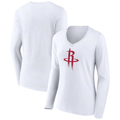 White Houston Rockets Women's Logo Long Sleeve V-Neck T-Shirt | NBA