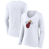 White Miami Heat Women's Logo Long Sleeve V-Neck T-Shirt | NBA