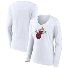 White Miami Heat Women's Logo Long Sleeve V-Neck T-Shirt | NBA