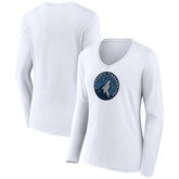 White Minnesota Timberwolves Women's Logo Long Sleeve V-Neck T-Shirt | NBA