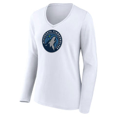 White Minnesota Timberwolves Women's Logo Long Sleeve V-Neck T-Shirt | NBA