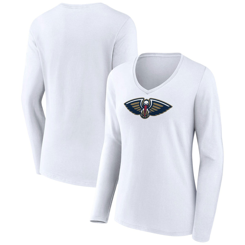 White New Orleans Pelicans Women's Logo Long Sleeve V-Neck T-Shirt | NBA