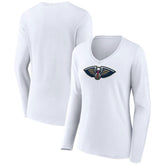 White New Orleans Pelicans Women's Logo Long Sleeve V-Neck T-Shirt | NBA