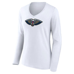 White New Orleans Pelicans Women's Logo Long Sleeve V-Neck T-Shirt | NBA