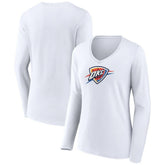 White Oklahoma City Thunder Women's Logo Long Sleeve V-Neck T-Shirt | NBA