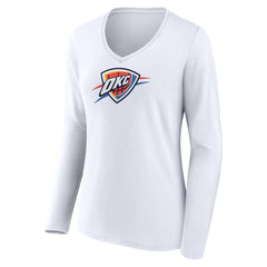 White Oklahoma City Thunder Women's Logo Long Sleeve V-Neck T-Shirt | NBA