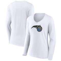 White Orlando Magic Women's Logo Long Sleeve V-Neck T-Shirt | NBA