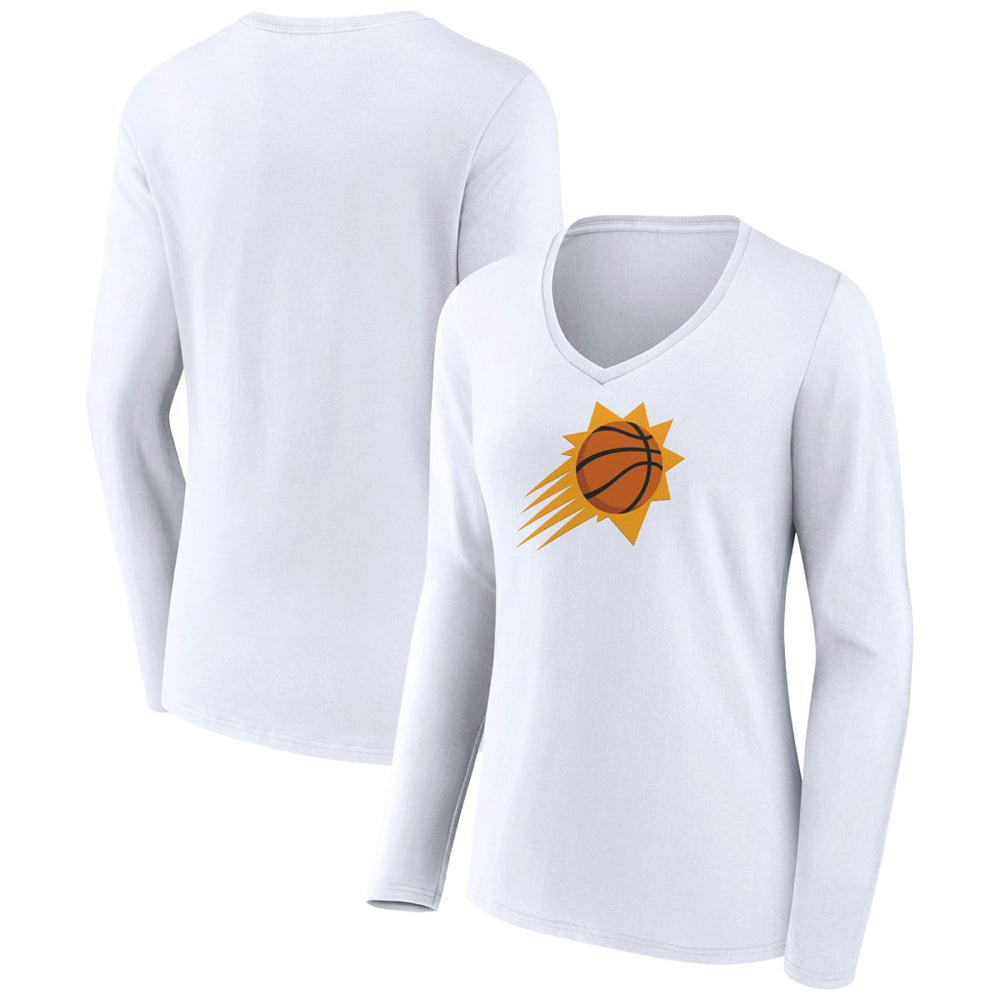 White Phoenix Suns Women's Logo Long Sleeve V-Neck T-Shirt | NBA