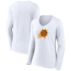 White Phoenix Suns Women's Logo Long Sleeve V-Neck T-Shirt | NBA