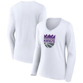 White Sacramento Kings Women's Logo Long Sleeve V-Neck T-Shirt | NBA