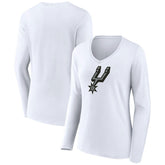 White San Antonio Spurs Women's Logo Long Sleeve V-Neck T-Shirt | NBA