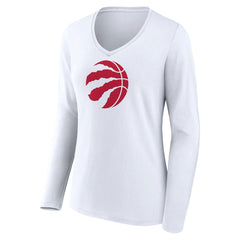 White Toronto Raptors Women's Logo Long Sleeve V-Neck T-Shirt | NBA