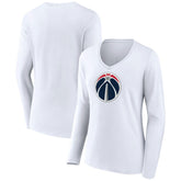 White Washington Wizards Women's Logo Long Sleeve V-Neck T-Shirt | NBA