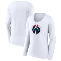 White Washington Wizards Women's Logo Long Sleeve V-Neck T-Shirt | NBA