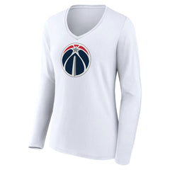 White Washington Wizards Women's Logo Long Sleeve V-Neck T-Shirt | NBA