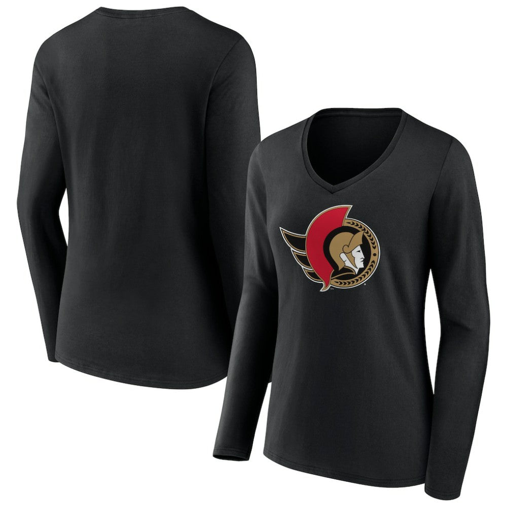 Ottawa Senators Women's Team Logo Long Sleeve V-Neck T-Shirt - NHL T-shirts