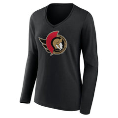 Ottawa Senators Women's Team Logo Long Sleeve V-Neck T-Shirt - NHL T-shirts