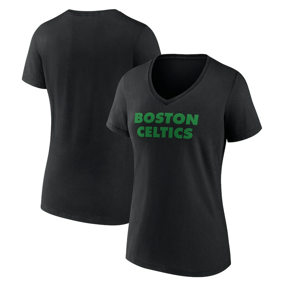 Black Boston Celtics Women's Wordmark V-Neck T-Shirt | NBA