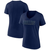 Navy Dallas Mavericks Women's Wordmark V-Neck T-Shirt sale | NBA