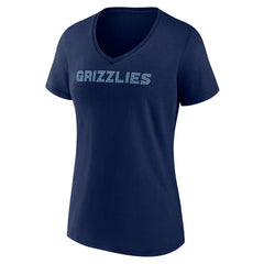 Navy Memphis Grizzlies Women's Wordmark V-Neck T-Shirt | NBA
