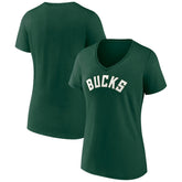 Green Milwaukee Bucks Women's Wordmark V-Neck T-Shirt | NBA