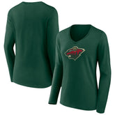 Minnesota Wild Women's Team Logo Long Sleeve V-Neck T-Shirt - NHL T-shirts