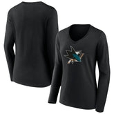San Jose Sharks Women's Team Logo Long Sleeve V-Neck T-Shirt - NHL T-shirts