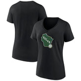 Black Milwaukee Bucks Women's Alternate Logo V-Neck T-Shirt | NBA