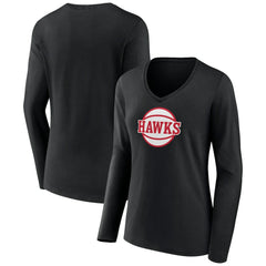 Black Atlanta Hawks Women's Alternate Logo V-Neck Long Sleeve T-Shirt | NBA