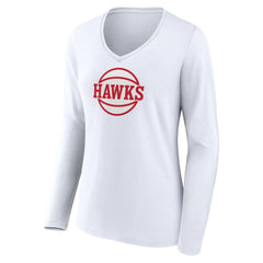 White Atlanta Hawks Women's Alternate Logo V-Neck Long Sleeve T-Shirt | NBA