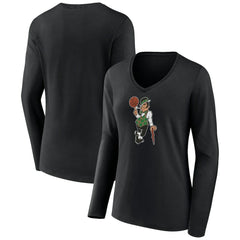 Black Boston Celtics Women's Alternate Logo V-Neck Long Sleeve T-Shirt | NBA