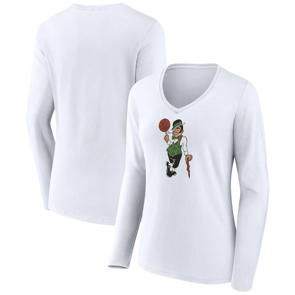 White Boston Celtics Women's Alternate Logo V-Neck Long Sleeve T-Shirt | NBA
