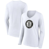 White Brooklyn Nets Women's Alternate Logo V-Neck Long Sleeve T-Shirt | NBA
